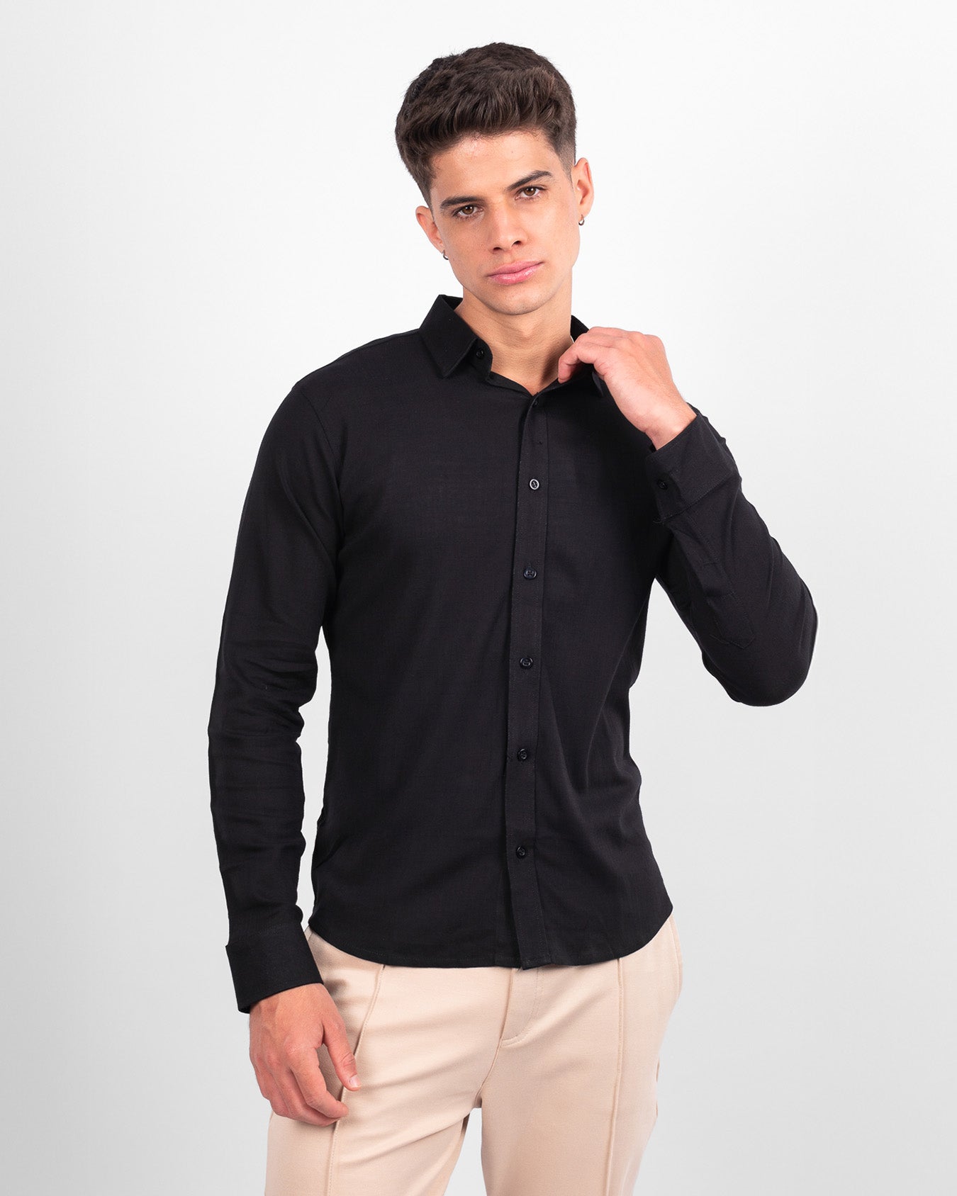 CAMISA LINO M/L NEGRO
