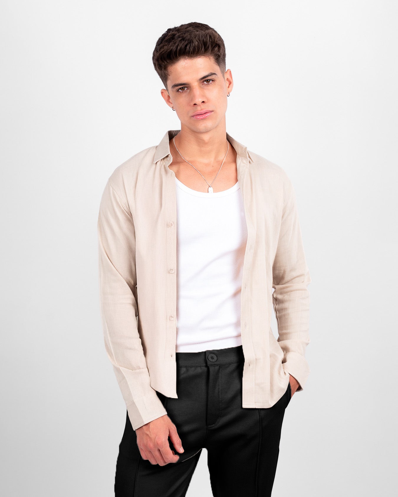 CAMISA LINO M/L BEIGE